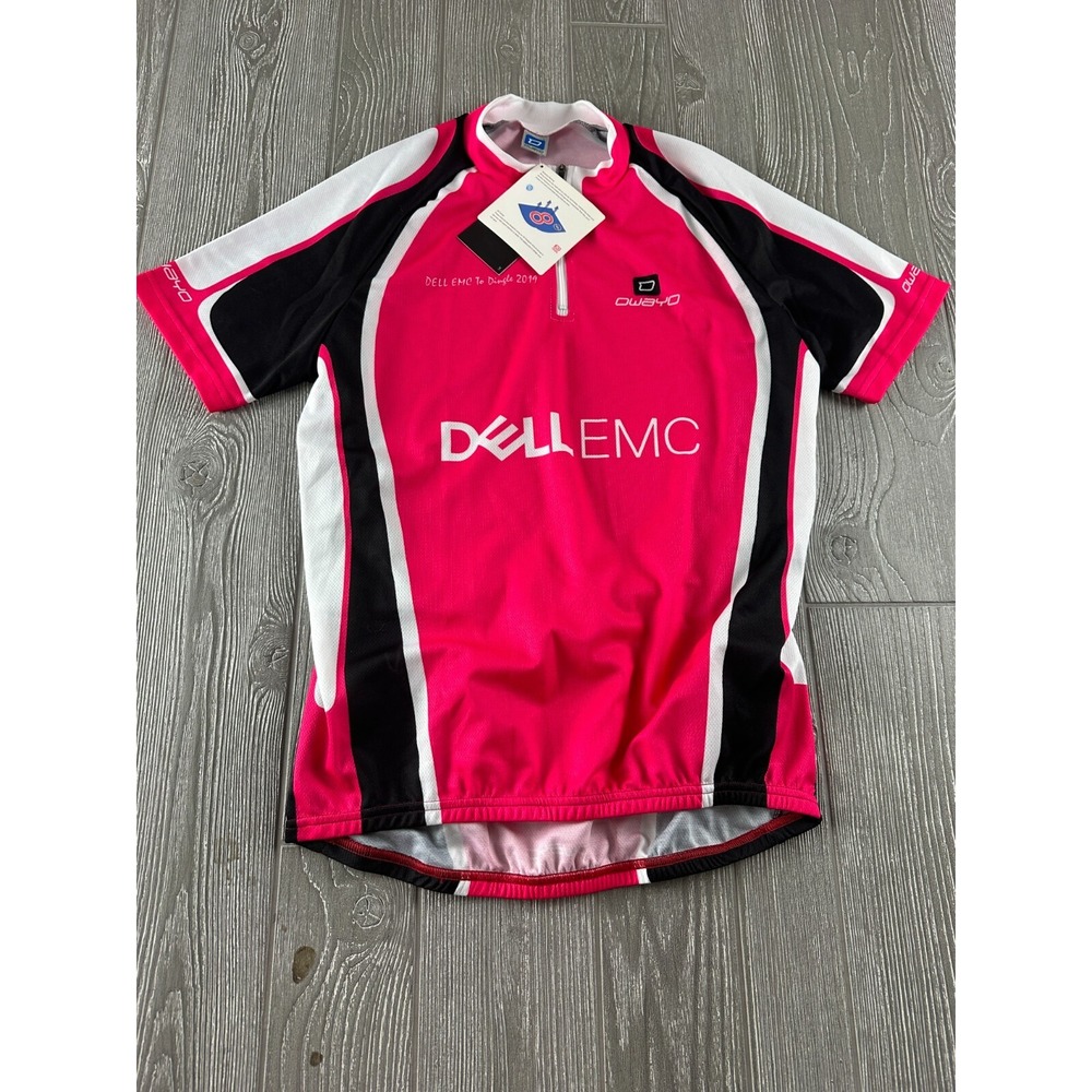Owayo Womens Cycling Jersey Pink Black Short Sleeve 1/4 Zip Size Large NWT